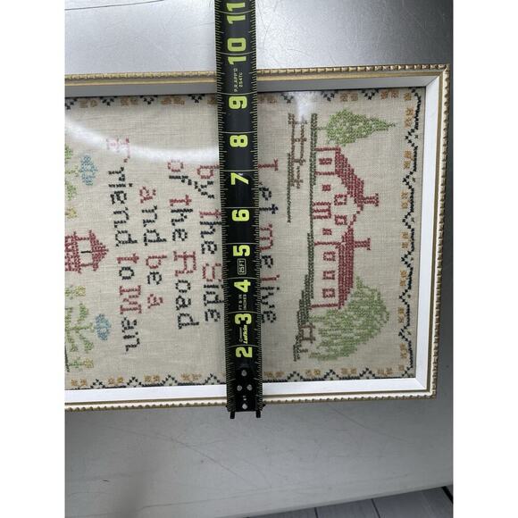 Antique Sampler Embroidery Hand Woven Cross Stitch Farmhouse Framed 1930s - Picture 5 of 5